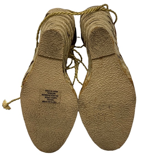 Curved Wedge Heel Ankle Wrap Sandal 6.5 Brown - Picture 12 of 12